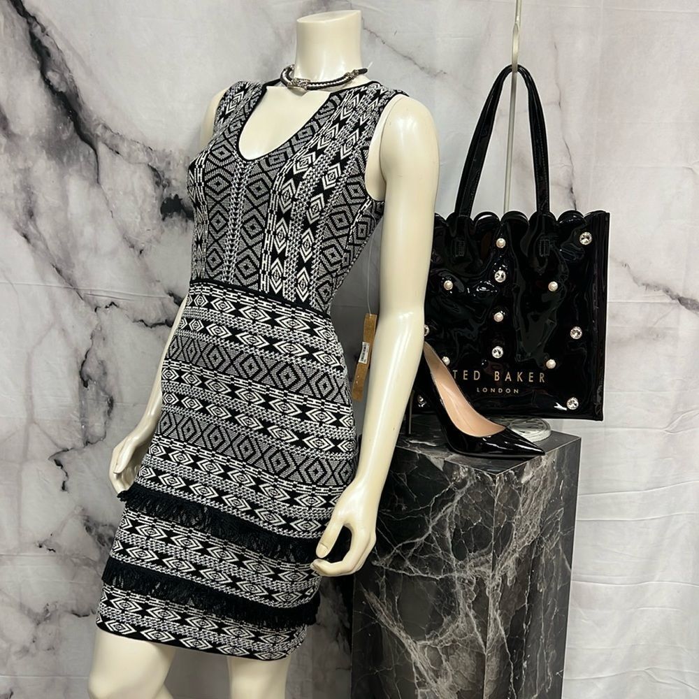 * Rachel Roy black and white Aztec print heavy knit dress